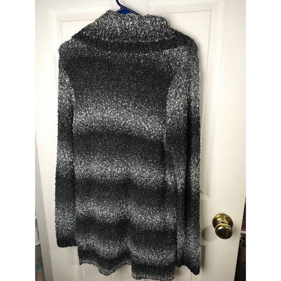 Elle Woman L Sweater Tunic Black White Striped Raised Knot Long Sleeve - Picture 9 of 9